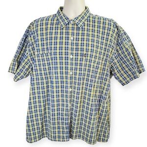 Pineapple Connection Blue Yellow Plaid Camp Shirt Size L